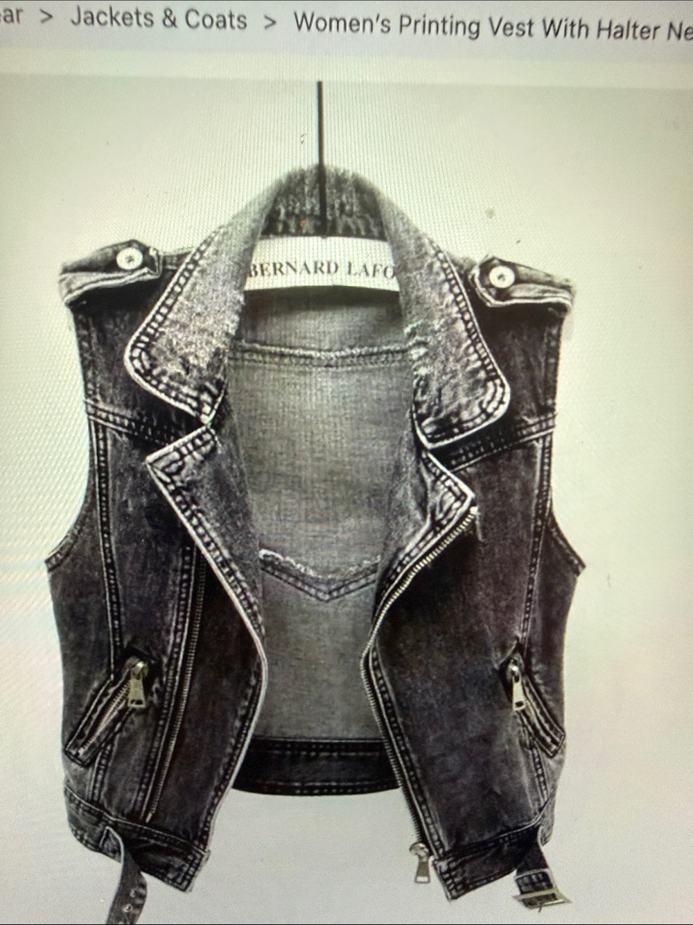 Black Washed Denim Moto Vest Med and Lrg